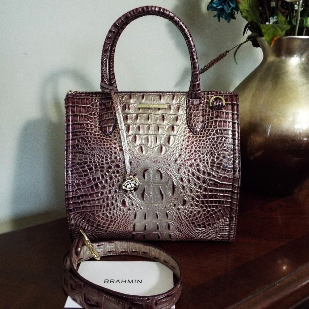 BRAHMIN CAROLINE MELBOURNE PORT OMBRE LEATHER SATCHEL HANDBAG - EUC